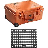 Pelican 1560 Wheeled Hard Case w/Cubed Foam, Orange, w/1560MP Lid Organizer