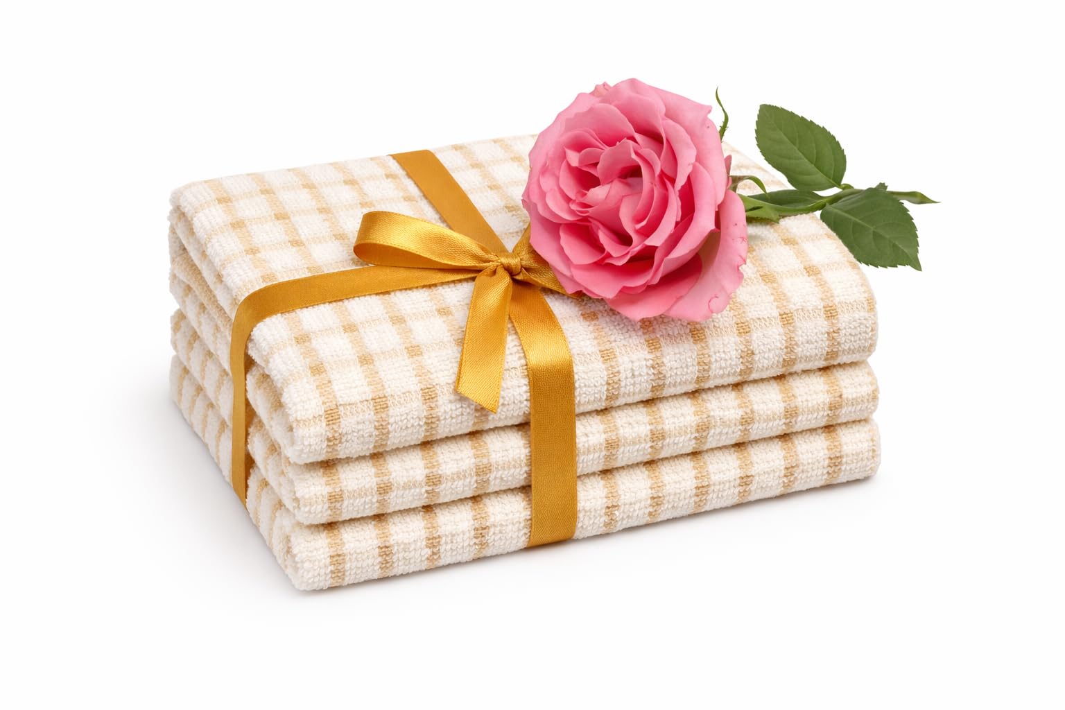 QUALITY HOME TEXTILES 100% Cotton Terry Towelling Tea Towels | Pack of 3| Kitchen Hand Towels Dish Cloth Super Absorbent Soft Touch | Hanging Loop | Gift Packed Tea Towels (Beige)