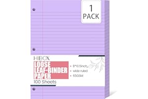 HIBOX Purple Loose Leaf Paper, 100 Sheets 8"x10.5" Colored Notebook Paper, 3-Hole Punched for 3-Ring Binders Notebook, School & College, Fights Ink Bleed, Office Planners