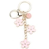 SHTALHST Flower Initial Keychains Letter Keyring for Women Pink Flower Key Charm for Bag Cute Keychains