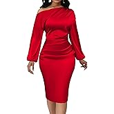 Yiershu Women's Sexy Fall Off Shoulder Bodycon Dress Elegant Long Sleeve Formal Cocktail Party Midi Maxi Dresses