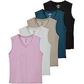 Real Essentials 5 Pack: Women's 100% Cotton V-Neck Sleeveless Tank Top Basic Ladies Casual Shirts (Available in Plus Size)