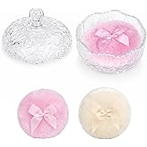 3 Pcs Large Body Powder Puff and Container Crystal Clear Powder Container with Puff Soft Reusable Velour Body Glitter Wet Dry Makeup