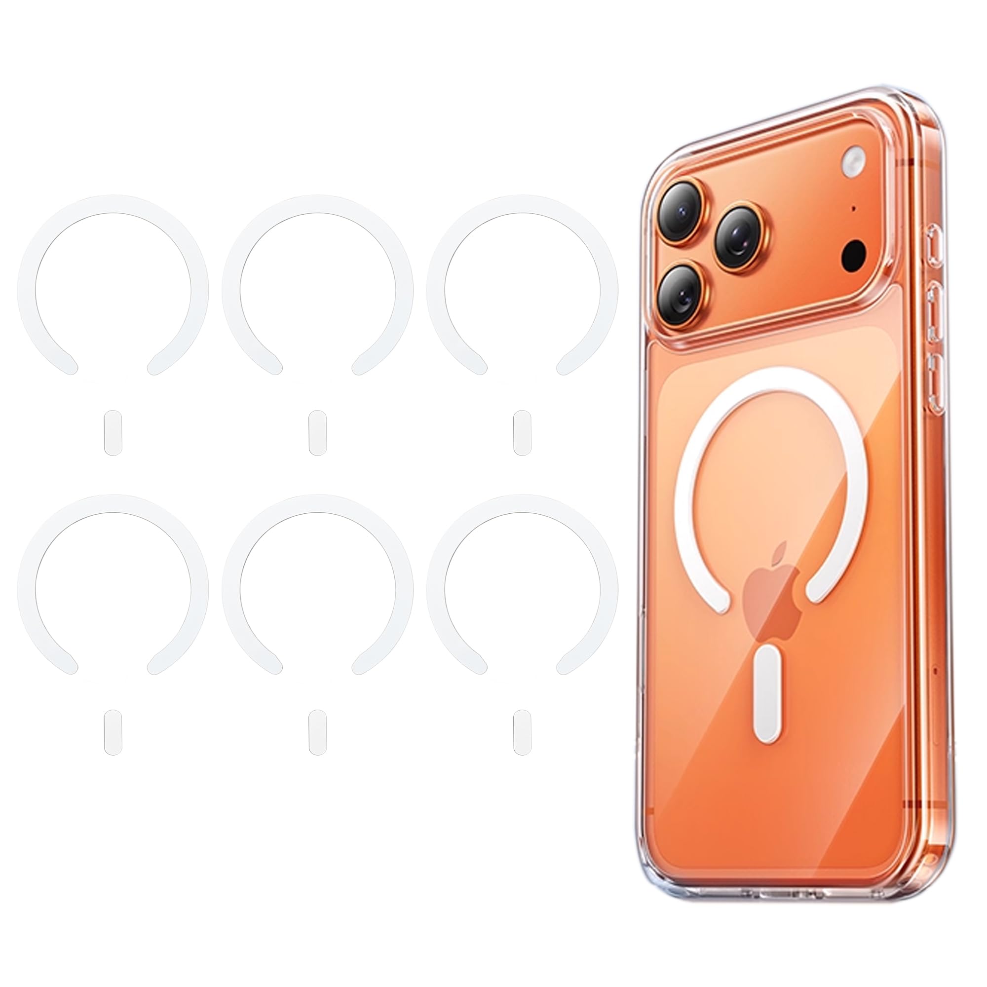 Universal Metal Rings Compatible with Magnetic Sticker,Magnetic Ring for Phone Cases & Wireless Charging,Logo-Friendly Design (6 White)
