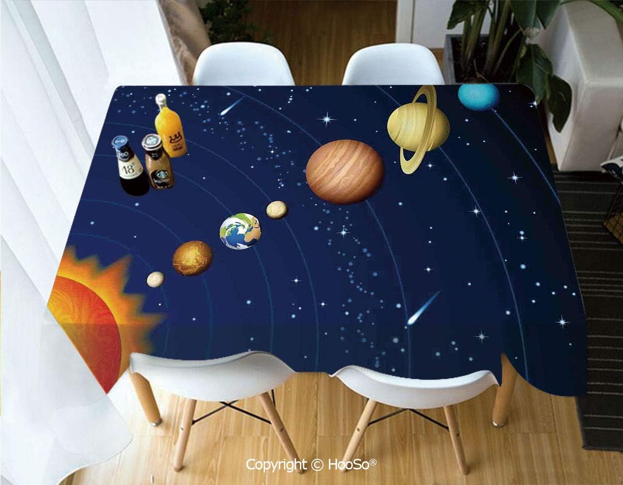 HooSo Premium Polyester Table Cover, Machine Washable, Durable Table Cloths for Wedding Reception Restaurant Banquet Party,Space,Solar System with Sun Uranus Venus Jupiter Mars,60”X90”