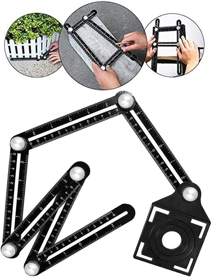 Multi Angle Measuring Ruler,Premium Aluminum Alloy Easy Angle Ruler Metal Angleizer Template Tool with Perforated Mold for Builders, Craftsmen, Carpenters,Handymen