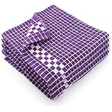 Fecido Classic Dark Kitchen Dish Towels with Hanging Loop - Heavy Duty Absorbent Dish Clothes - European Made 100% Cotton Tea Towels - Set of 4, Purple