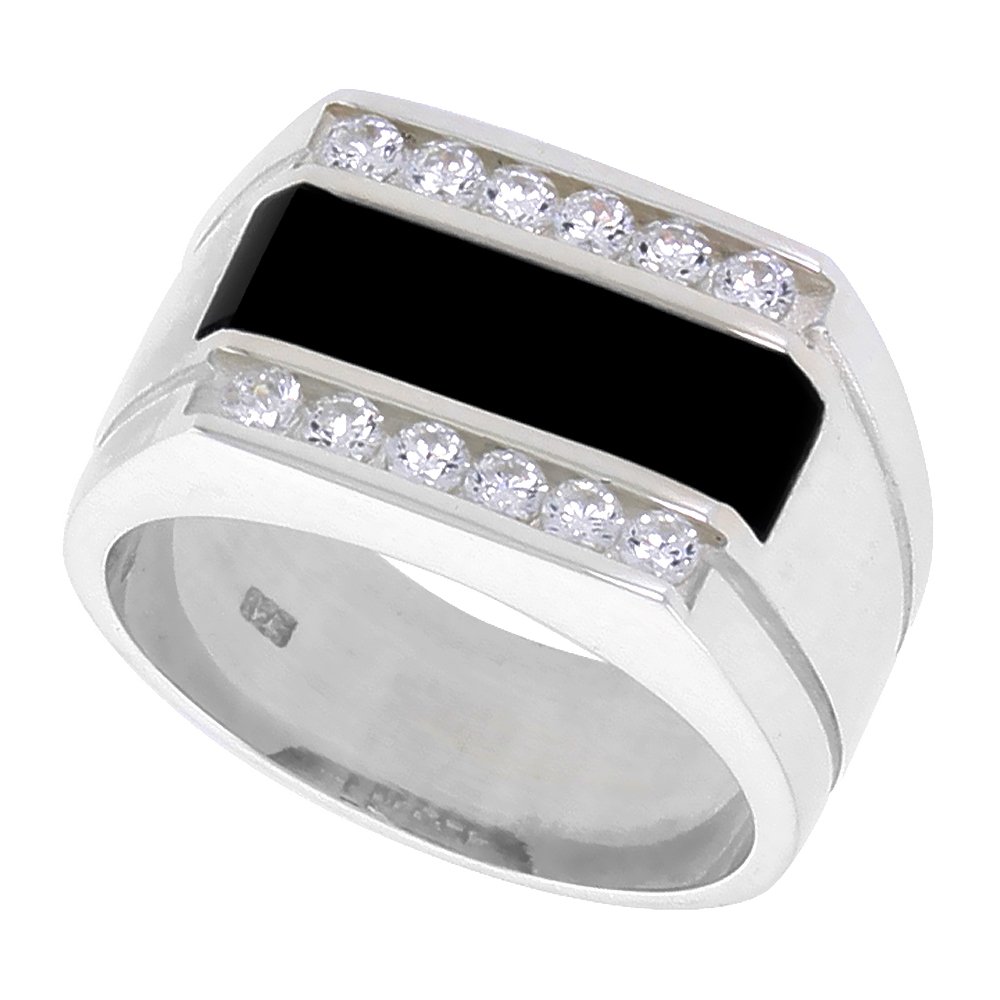 Sterling Silver Mens Rectangular Black Onyx Ring 2 Grooves Cz Accent 1 2 Inch Wide Sizes 8 13 Buy Online In Cayman Islands At Cayman Desertcart Com Productid