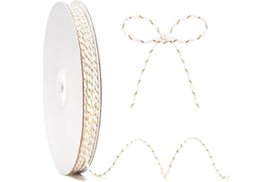 KINGLAKE Gold and White Twine - 2mm Cotton Bakers Twine Gold and White Christmas String Holiday String 328 Feet for Gift Wrapping Crafts Baking Butchers Holiday Decoration