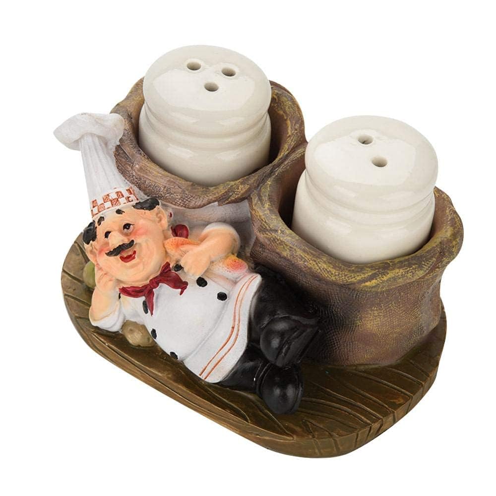 Salt and Pepper Shakers Set, Chef Statue Salt Pepper Bottle with Storage Holder Salt and Pepper Grinder Set Glass Spice Jars Salt Pot Kitchen Accessories for Home Use (Chef Lying on The Left Side)