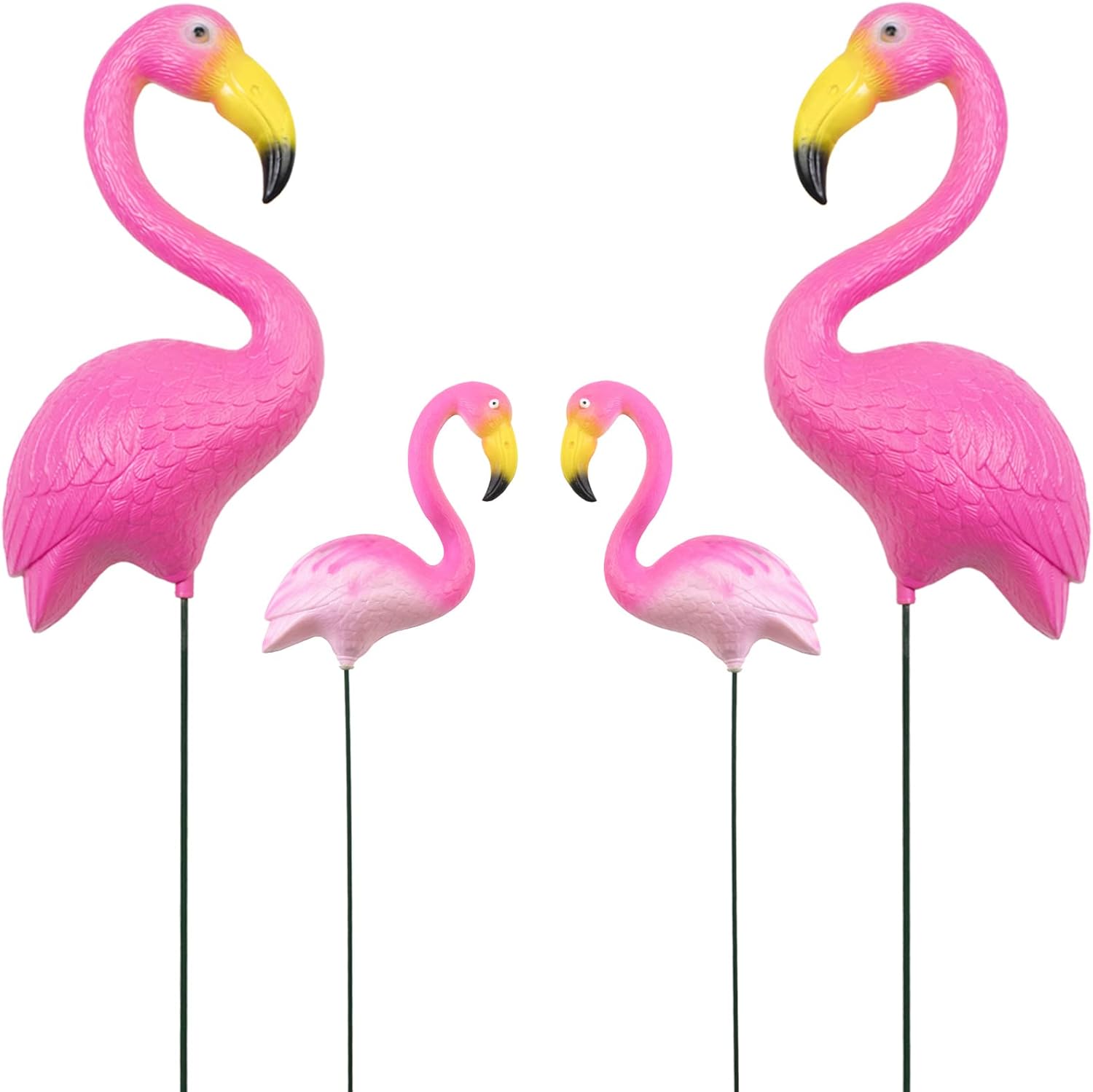Decorative Garden Stakes - Flamingo Yard Decorations, Set of 4 Bright Pink Flamingos with Metal Stakes, Lawn Plastic Flamingo Ornament for Garden, Yard, Patio, Outdoor Decor, Flamingo Party Decorations for Halloween Christmas