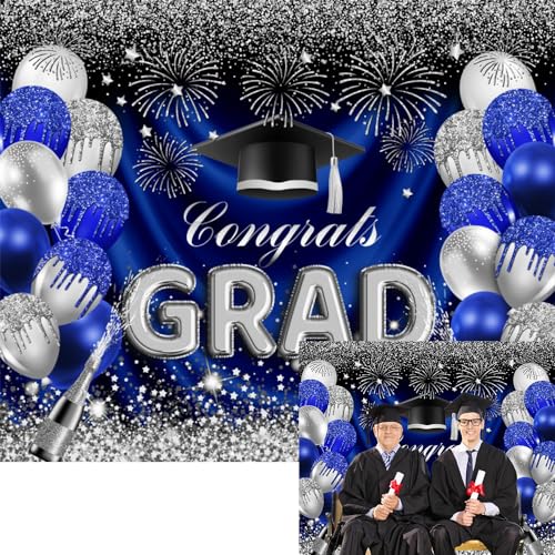 Graduation Backdrop Blue Silver 2026 Conchgrats Party Banner