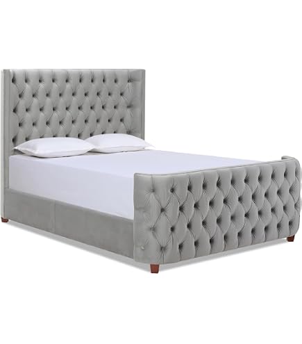 Luxury Velvet Storage Bed – Meridian Kiki Queen Bed In Cream With Channel Tufting, Side & Footboard Storage, No Box Spring Needed