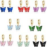 YUNXI 8 Pairs Butterfly Huggie Earrings Tiny Hoop Colorful Acrylic Mini Cute Butterfly Earrings for Women