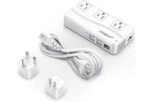 BESTEK Universal Travel Adapter 220V to 110V Voltage Converter with 0-2.4A 4 Port USB Charging and UK/AU/US/EU Worldwide Plug Adapter (White)
