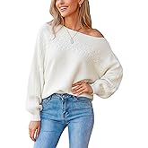 CUPSHE Women Trendy Knit Sweater 2025 Off Shoulder Long Dolman Sleeve Casual Top Soft Boatneck Pullover Fall Sweaters