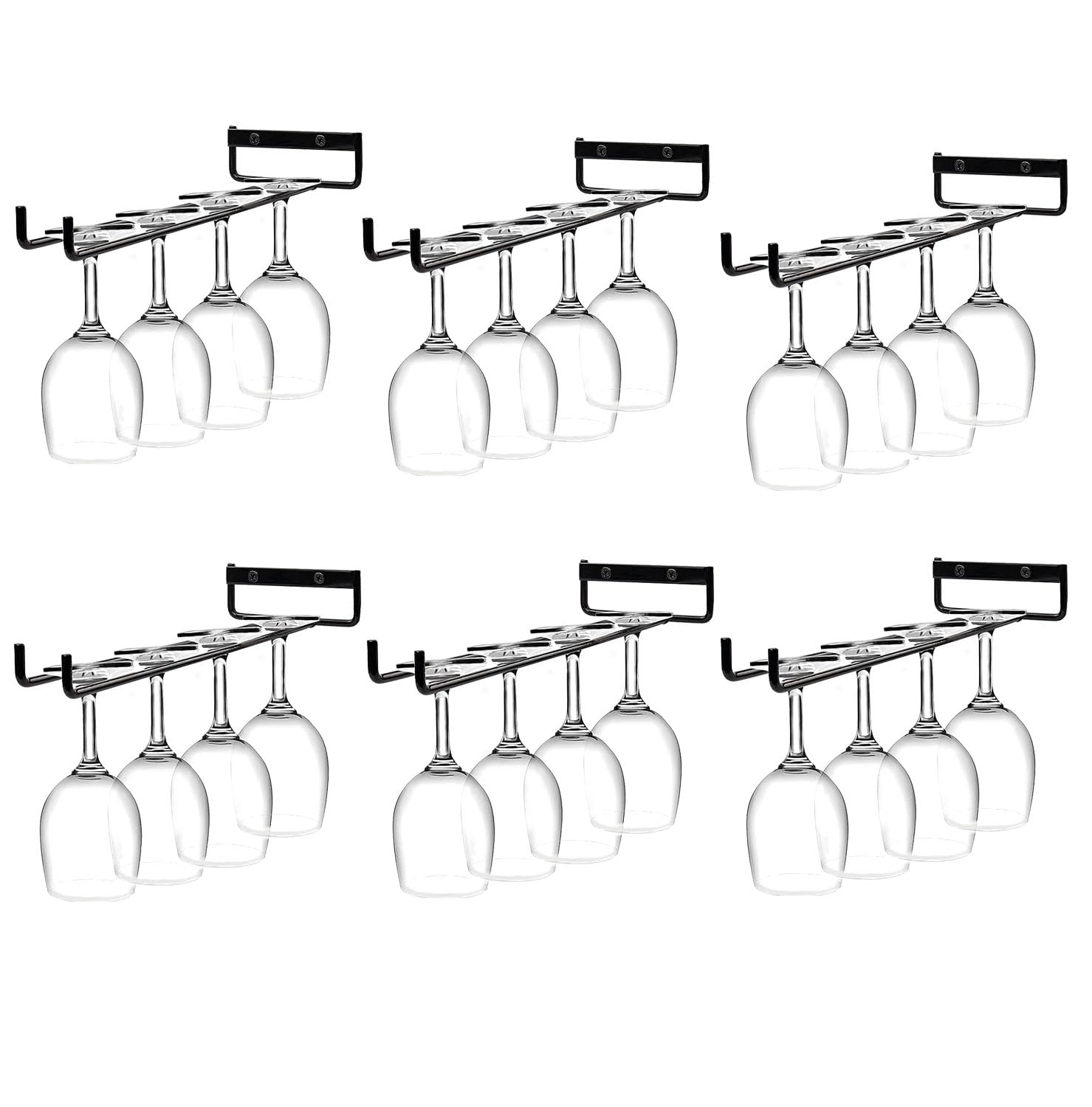 YAYODS 6 Pcs Metal Wall Mounted Glass Rack (12" Hangers) - Bar, Restaurant, & Home Under Shelf Solution