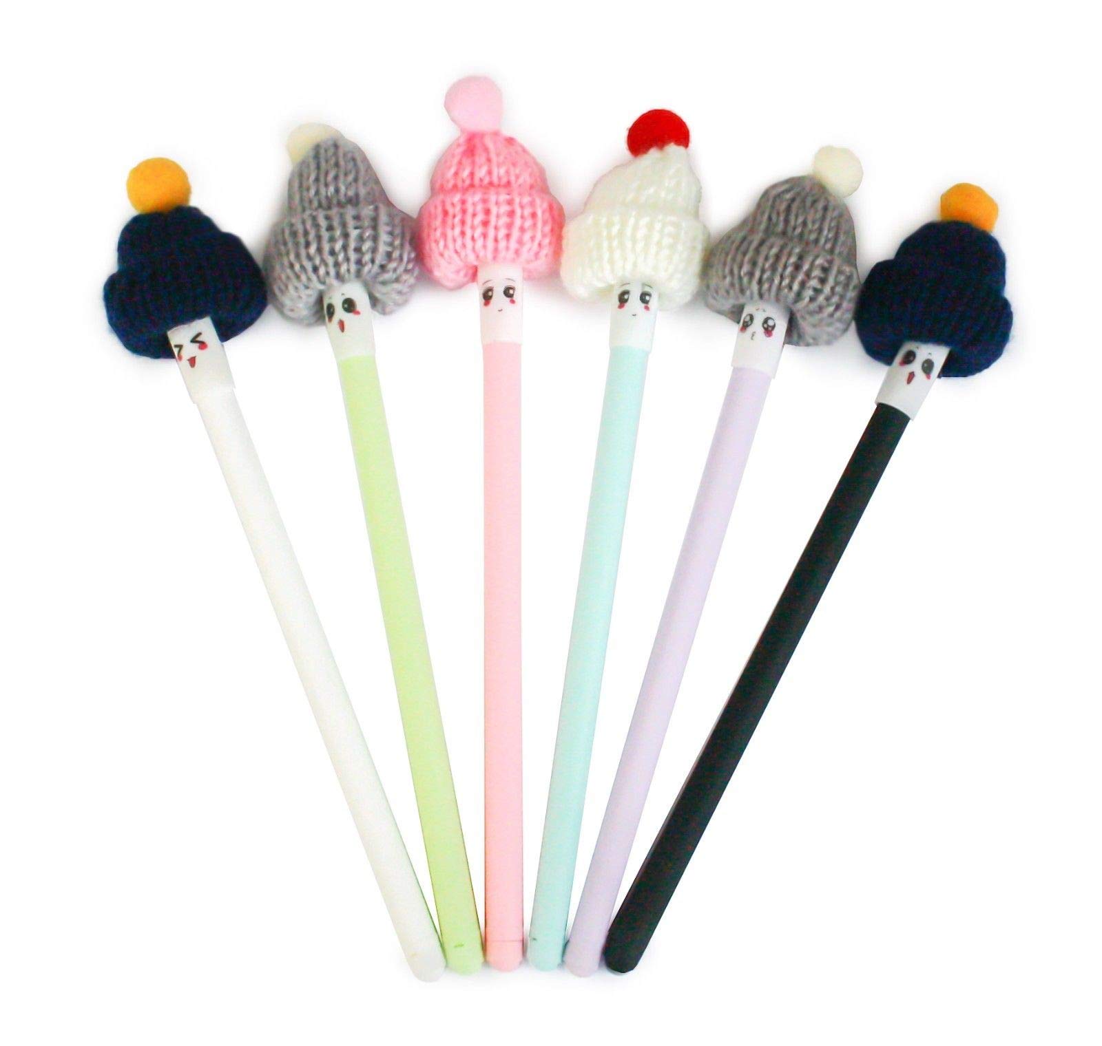 Emartbuy Pack of 6 Smooth Writing Gel Pens Black Gel Ink Fineliner .38mm Tip - Wooly Hats