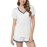 GYS Bamboo Viscose Pajamas for Women Set, Soft Short Sleeve Top and Shorts Sleepwear, Comfy Lightweight Lounge Pajama Set