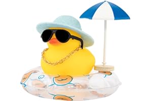 wonuu Rubber Duck Car Ornaments Dashboard Decorations for Cute Accessories with Straw Hat Necklace Sun Umbrella and Sunglasses, Blue