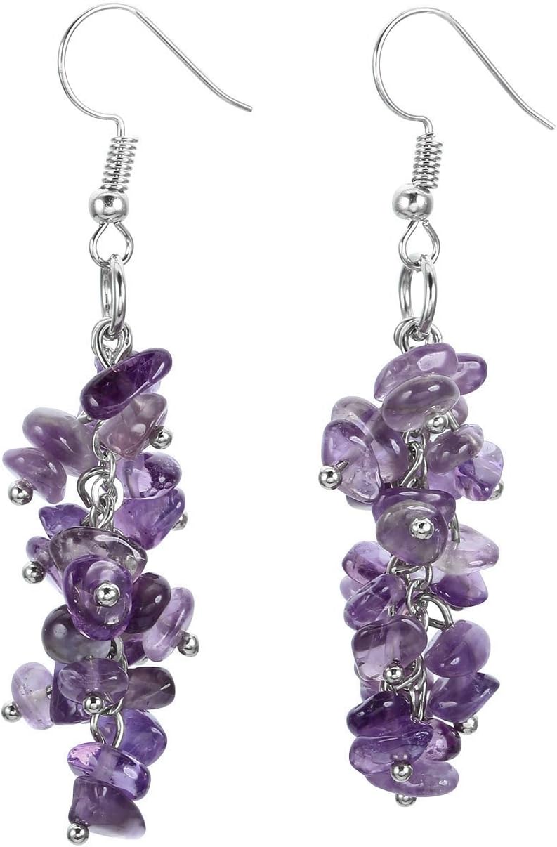 JSDDE Natural Reiki Healing Crystal Gemstone Earring, Tumble Chip Stone Dangle Hook Earring for Women