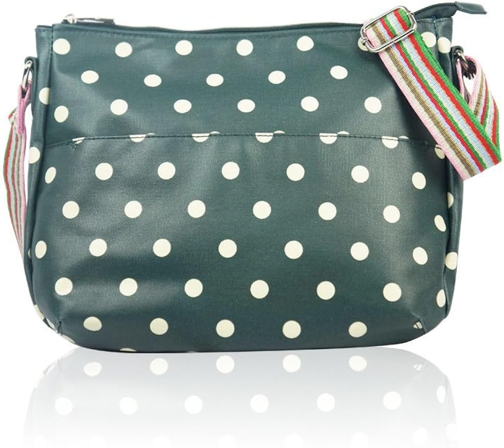 The Olive House® Womens Polka Dot Matte Oilcloth Cross Body Bag Green