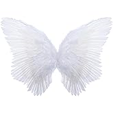 Angel Wings Costume for Women with Adjustable Straps, Halloween Christmas Fancy Dress Costume Photoshoot Prop, White Feather Angel Wings for Adults Girls Cosplay