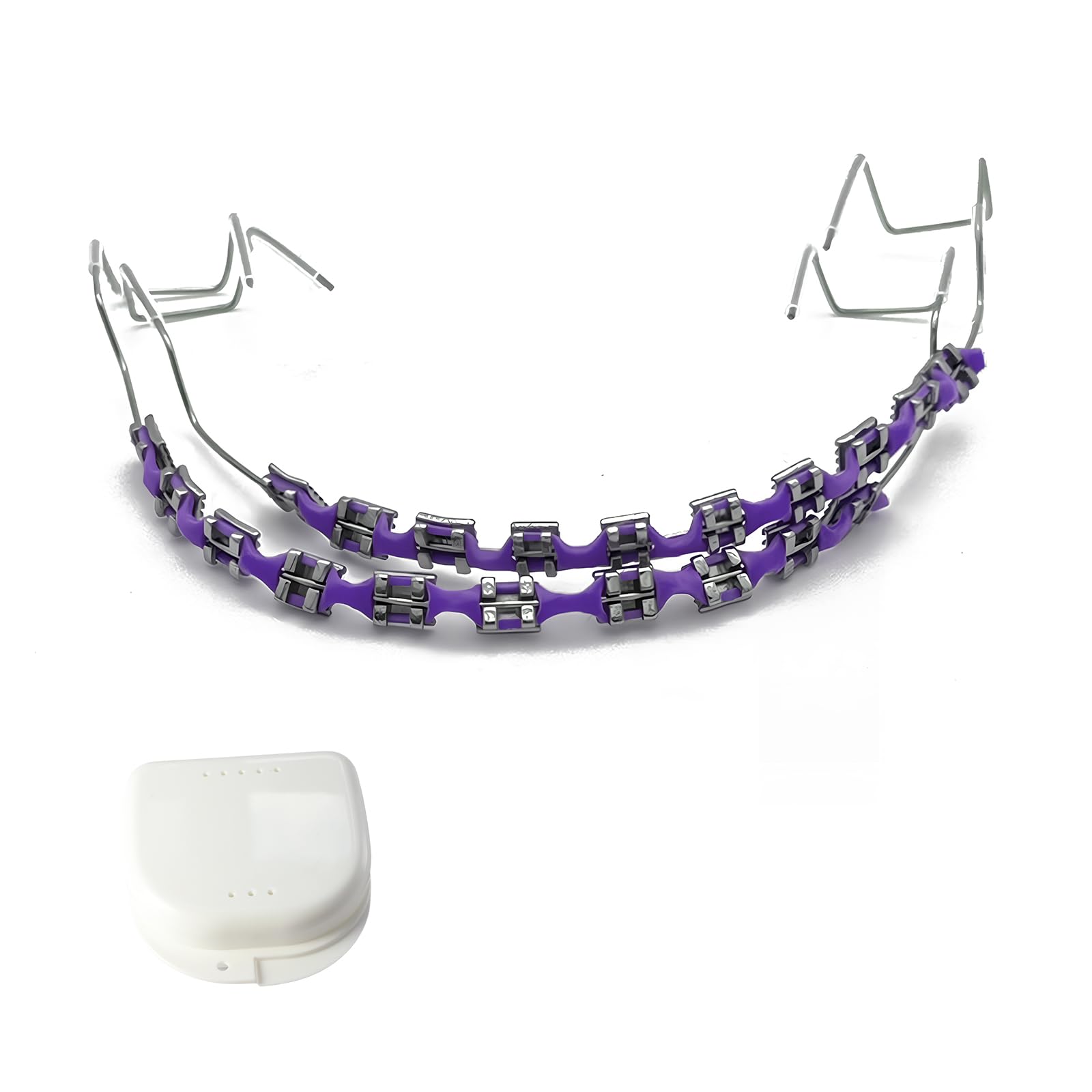 Photo 1 of 1-Set Temporary Tooth Decoration with Metal Wires, Metal Brackets and Orthodontic Ligature Ties, Ideal for Orthodontists to Explain and Dental Students to Practice (Purple)