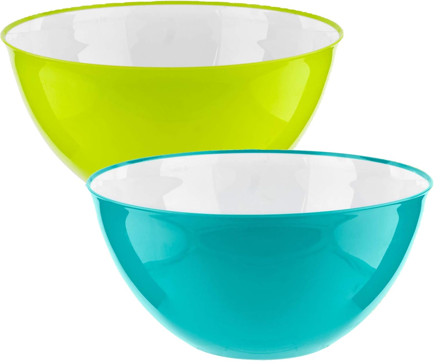 HOMESHOPA Large Salad Bowl Set of 2 Blue & Green 25 cm, Unbreakable & Lightweight Reusable Plastic Serving Bowls, Microwave