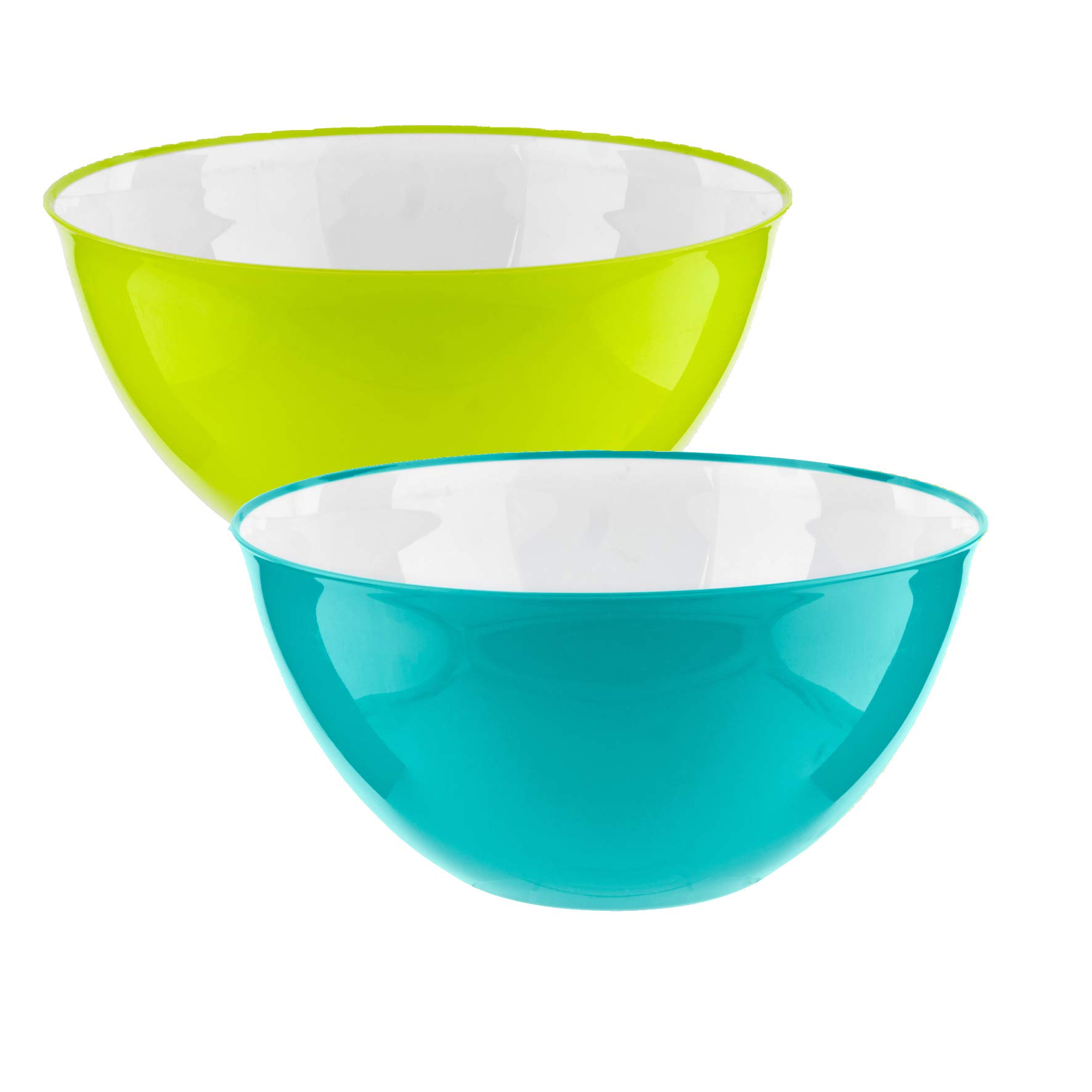 HOMESHOPA Large Salad Bowl Set of 2 Blue & Green 25 cm, Unbreakable & Lightweight Reusable Plastic Serving Bowls, Microwave, Dishwasher & Freezer Safe, BPA Free Kitchen Tableware Big Mixing Bowls