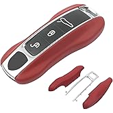 Aojezoor Compatible with Porsche Key Fob Cover, Compatible with Porsche Cayenne Panamera 911 Key Cover 2018-2024, Taycan Accessories 2020-2024, Key Shell Key Chain Accessories(Red)