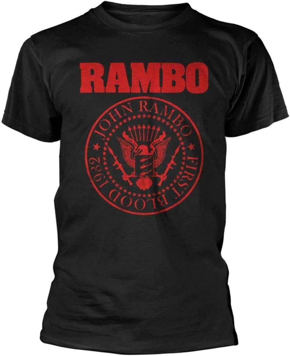 Rambo 'First Blood 1982' T-Shirt Men's Fashion Crew Neck Short Sleeves Cotton Tops Clothing, Black