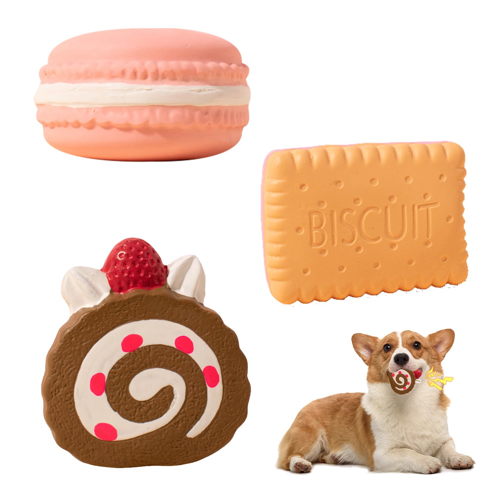 Small Dog Toys Squeaky Dog Toys,3 Pcs Latex Faceballs,Dog Squeaky Toys for Puppy,6.5 cm Interactive Latex Rubber Squeak Dog Toys,Soft Squeaky Face Balls Puppy Toys for Small Medium Dogs (Pastry)