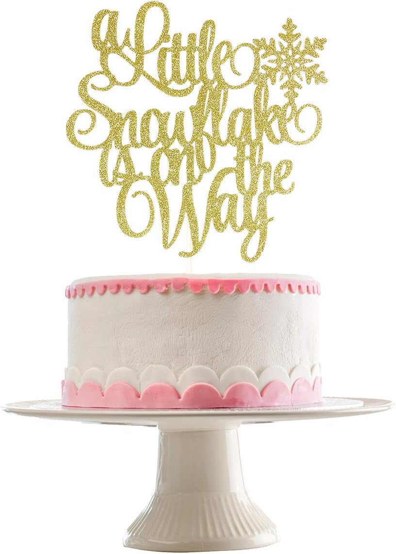 Gold Glittery A Little Snowflake Is On The Way Cake Topper- Winter Theme Baby Shower Party Decor,Christmas Party Decorations,Birthday Party Decor,Baby Shower Party Cake Decor
