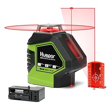 Huepar 621CR 1 x 360 Kreuzlinienlaser Rot mit 2 Laserpunkte, 360 Grad Linienlaser Selbstnivellierenden mit Pulsfunktion und L