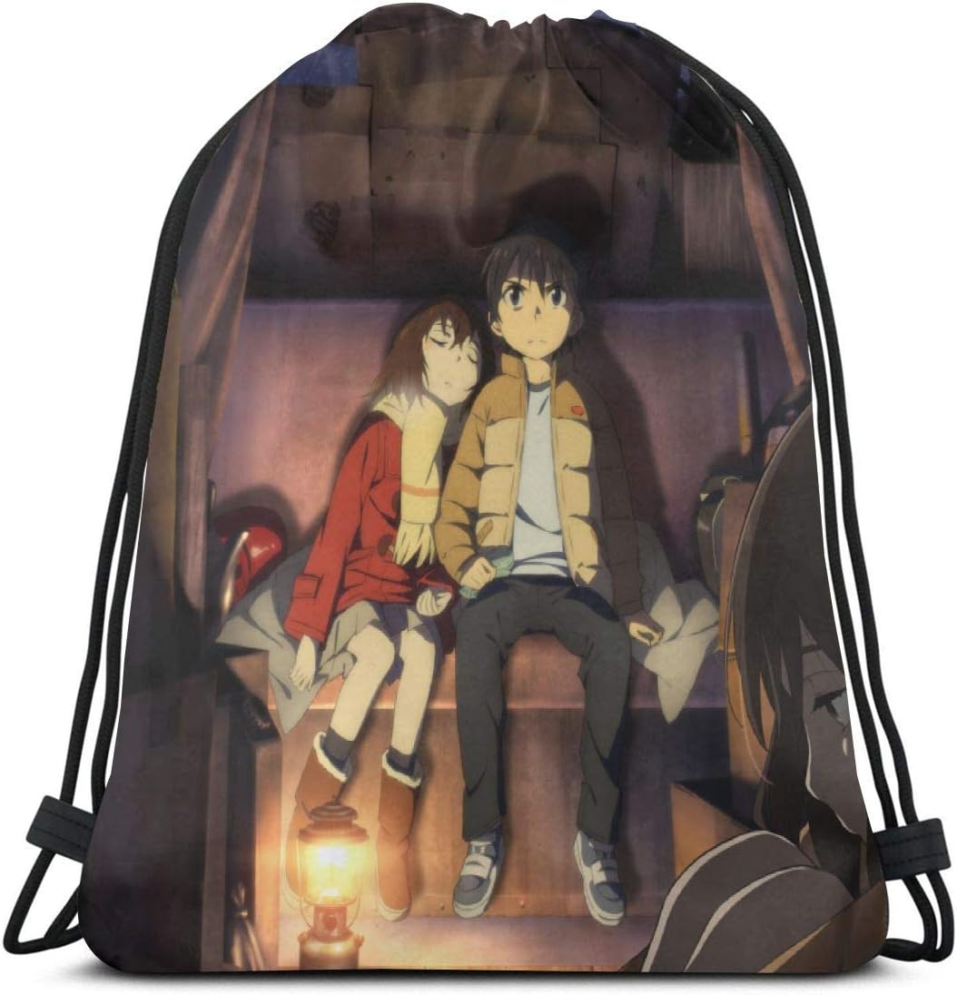 DerrikM Erased (Boku Dake Ga Inai Machi) Anime Drawstring Bags Gym Bag Drawstring Bags Gym Bag Travel Backpack Sackpack Sport Bundle Backpack One Size