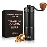 Manual Coffee Grinder with 7-Blade Titanium Coated Burr, 3 Bearings Shaft for High Precision, 25g Capacity, Portable for Camping, Adjustable Settings for Espresso, Pour Over, Moka Pot, French Press