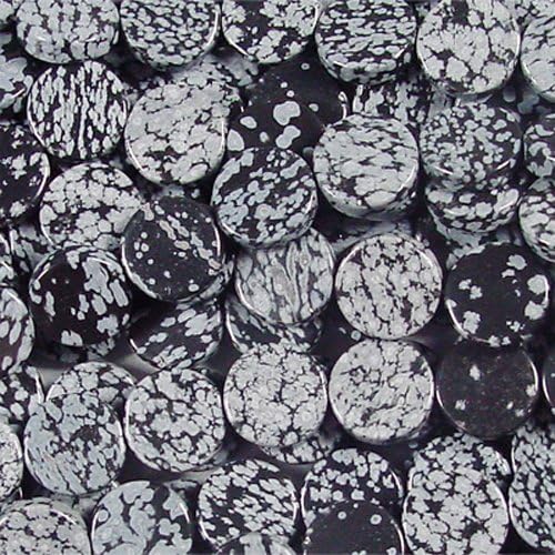 SNOWFLAKE OBSIDIAN 15MM COIN GEMSTONE BEADS AA++