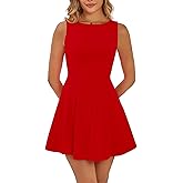 Mokoru Women's Summer Sleeveless Boat Neck Cute Mini Dress A-Line Party Cocktail Short Dresses