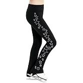 Gogokids Girls Ice Skating Leggings, Kids Fleece Thermal Black Dancing Trousers