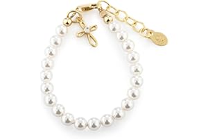 CHERISHED MOMENTS Children's 14K Gold Plated or 925 Sterling Silver Cross Bracelet with Simulated Pearls for Girls First Communion, Baptism, Christening or Dedication Gift