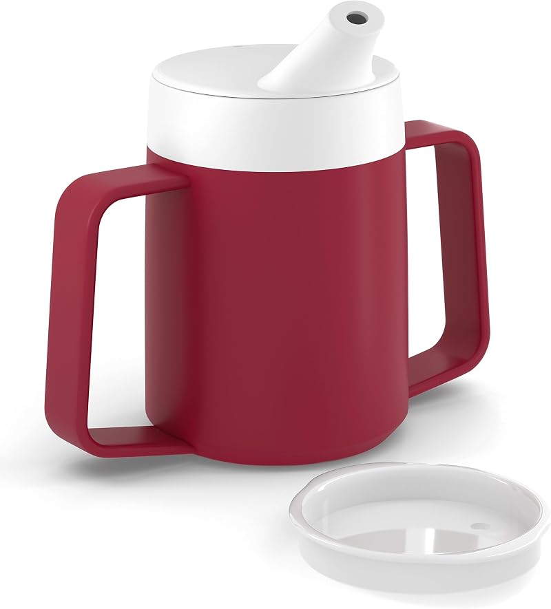JFA Supplies 165ml Red Adult Cup with Two Handles and Lids Non Spill