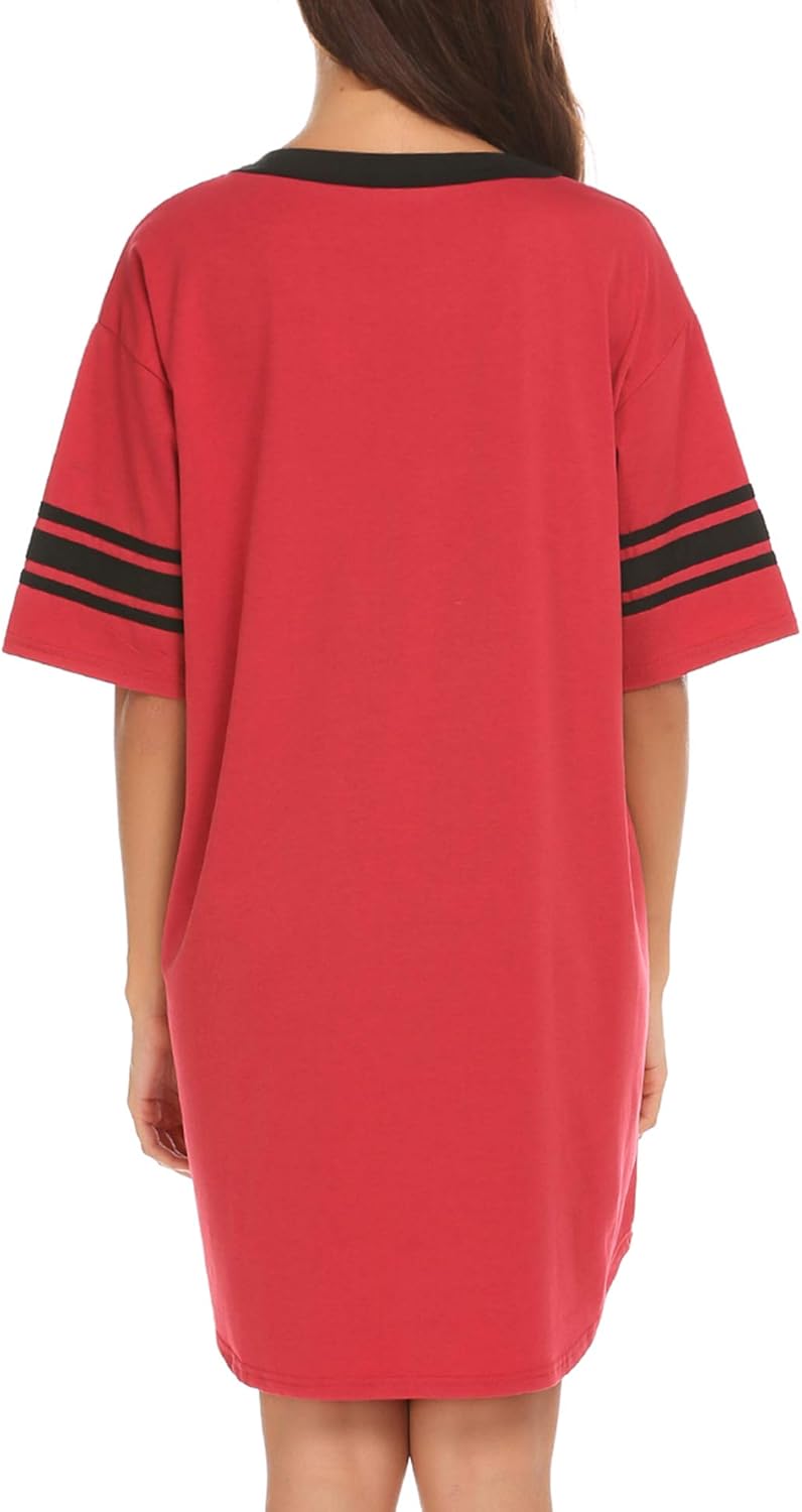 Ekouaer Women's Nightgown, Cotton Novelty Sleepshirts V Neck Short Sleeve Sleep Shirt Loose Comfy Pajama Sleepwear S-XXL at  Women’s Clothing store