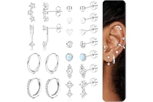 LOYALLOOK Hypoallergenic Flat Back Earrings for Women Trendy 20G Surgical Stainless Steel Earrings 14K Gold Plated Cartilage Earring Stacks Small Flatback Stud Earring Sets for Multiple Piercing