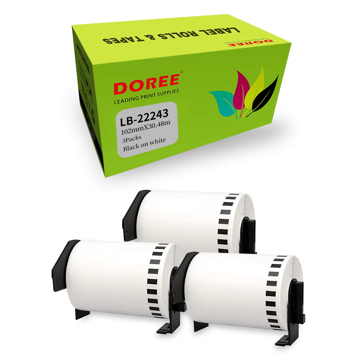 DOREE 3-roll White DK-22243 Address Label Rolls, 102mm × 30.48m, Compatible with QL-1050, QL-1050N, QL-1060N, QL-1100, QL-1110NWB Label Printers