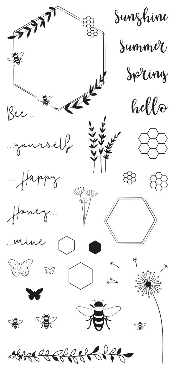 Rayher 50240000 Set of 28 Clear Silicone Stamps for Card Making and Crafting, Assorted Flower, Bee, Butterfly, and Summer Designs, 97 x 205 mm — image 1