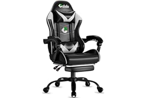 Czlolo Gaming Chair with Footrest Racing Style Lumbar Support Massager Video Game Chair with Metal Legs, High Back Reclining Gamer Chair with Headrest, 360° Swivel Office Computer Desk Chair (White)