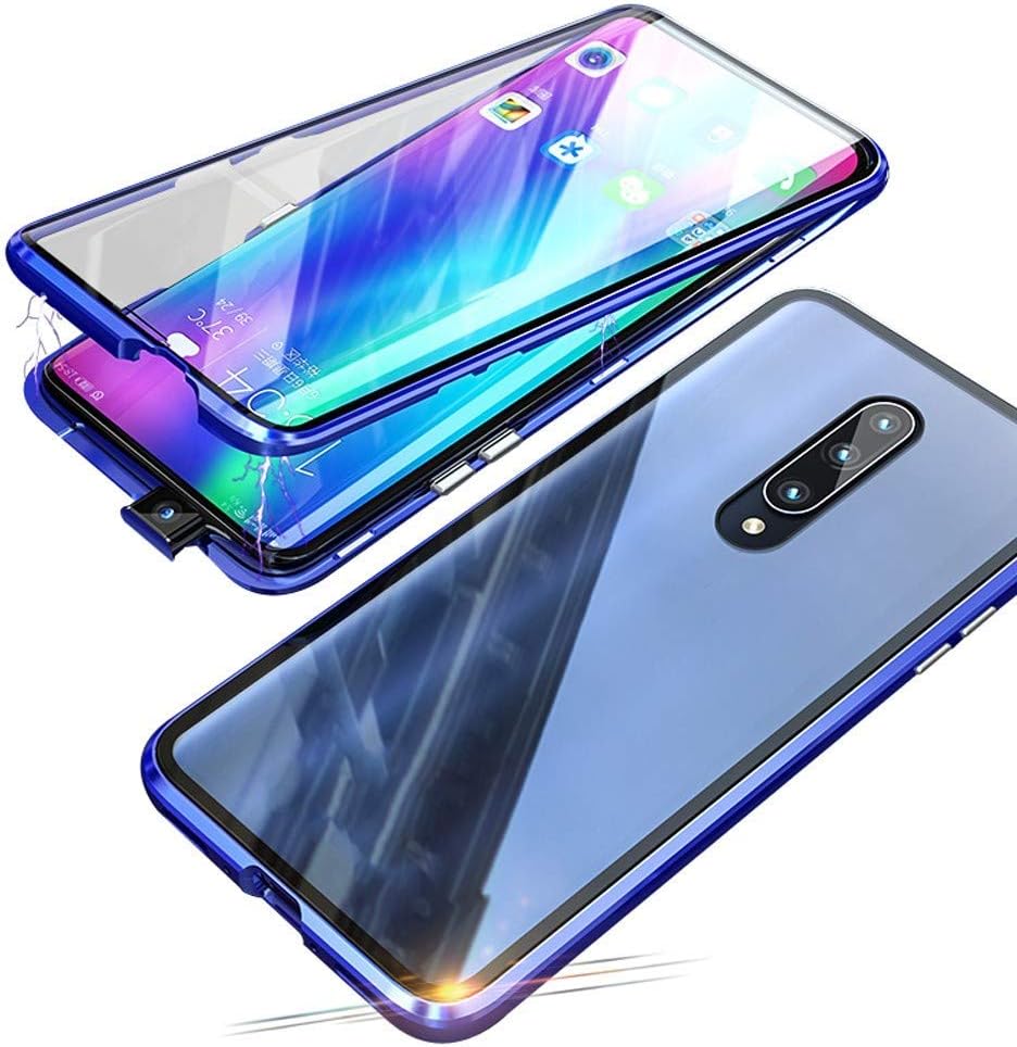 Compatible for Xiaomi Mi 9T (6.39") Case Flip Cover Magnetic Adsorption Technology Metal Frame Transparent Front and Back Tempered Glass Ultra thin 360 Degree Fully Body Screen Protective Case,Blue