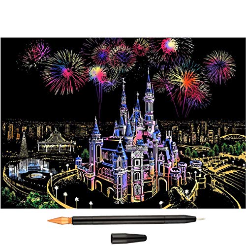 IFfree DIY Night View Scratchboard Scratch Art Paper with Release Pressure to Release Pressure (Dream Castle) (Dream Castle)