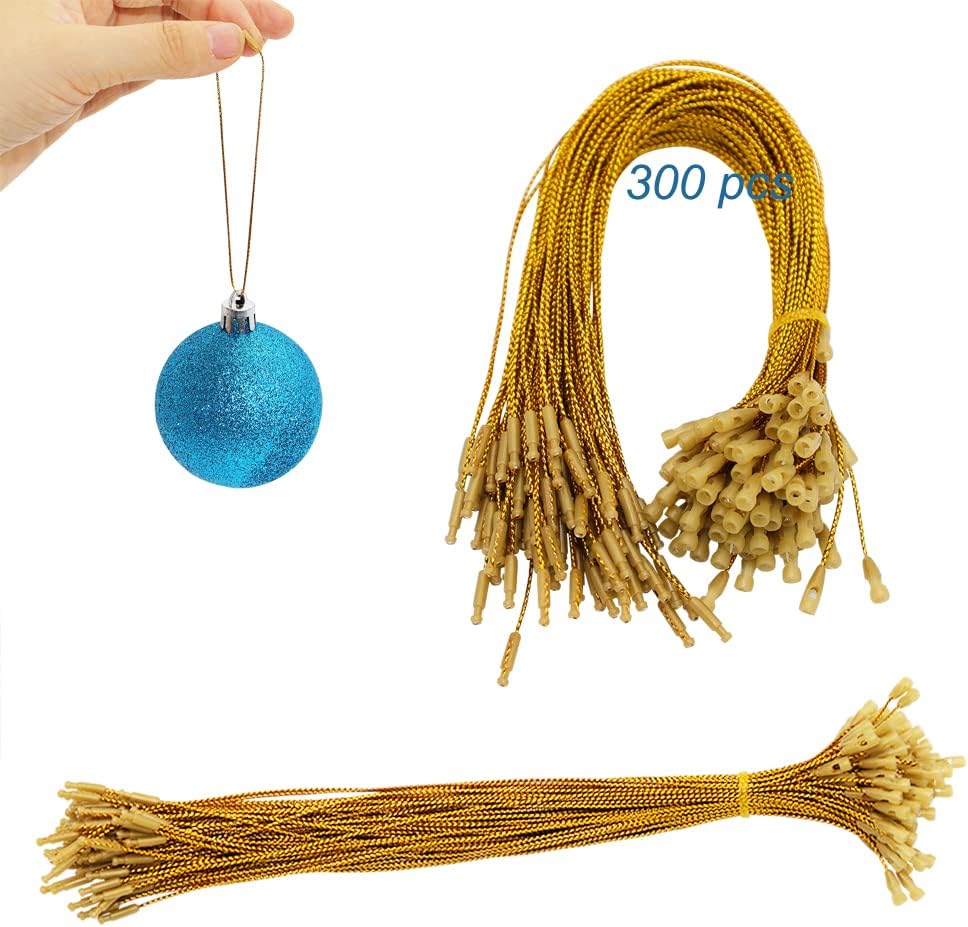 Ornament Hooks - 300PCS Christmas Ornaments Hanger Strings Gold Snap Locking Ropes for Thanksgiving Christmas Handmade Ornaments Pre-Cut Hanging Ropes for Christmas DIY Craft Ornament Decorations